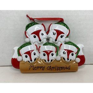 Fox Family of 5 Christmas Ornament Ready to Personalize